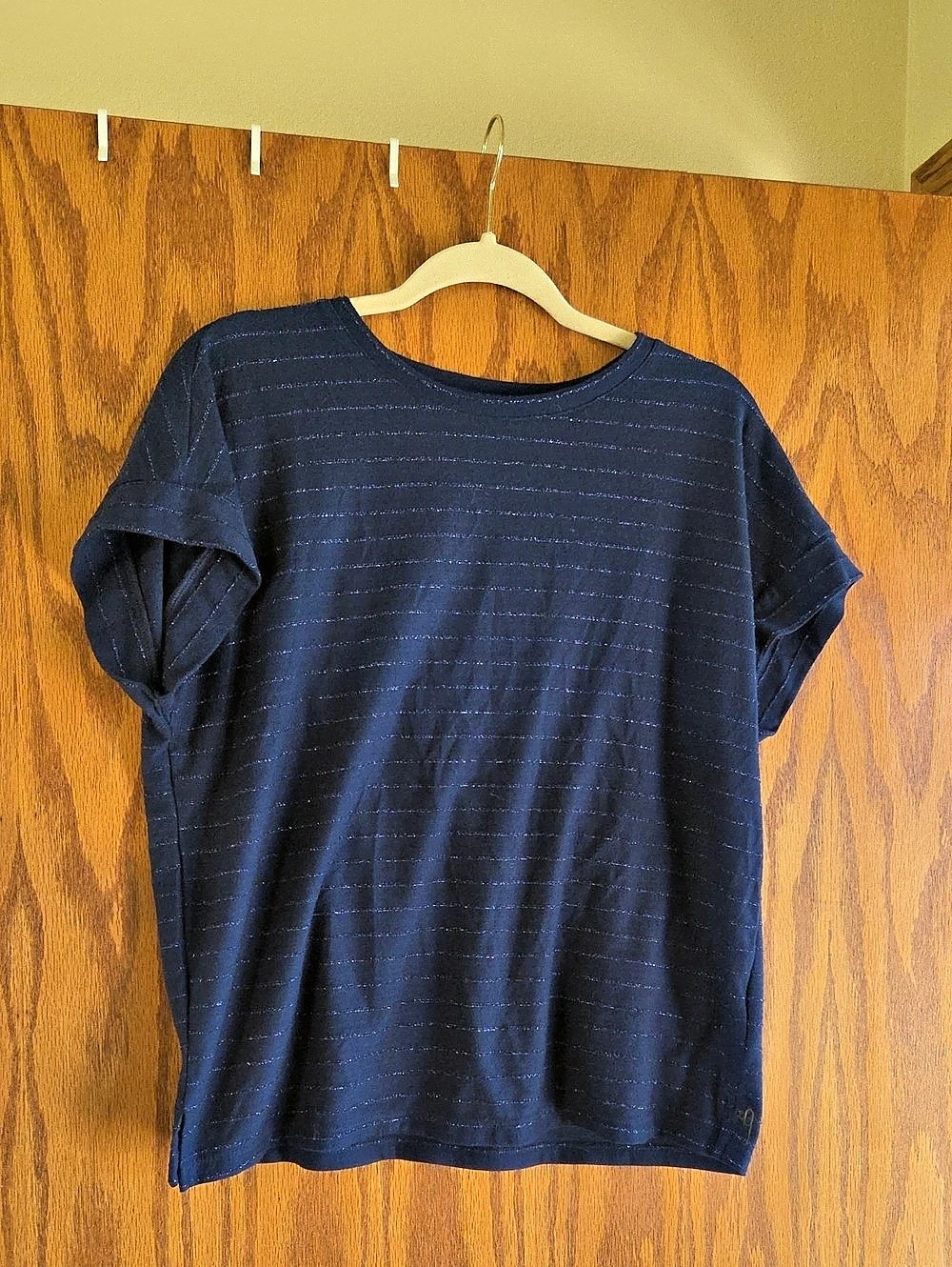 Ellen Tracy Striped Short Sleeve Top in Blue Size Large